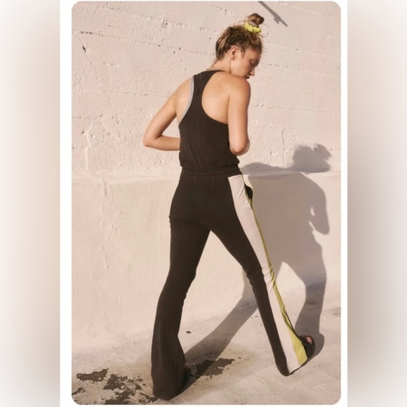 Free People FP Movement new Flow black combo Flare Onesie racerback jumpsuit szS - Picture 1 of 4
